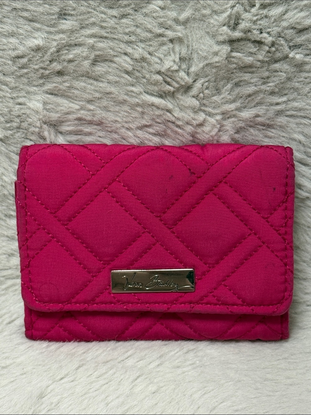 Vera Bradley Hot Pink Quilted Wallet with Logo Plate